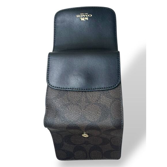 Coach Small Tri-Fold Wallet Black Leather & Signature Canvas Card Holder - Picture 11 of 13